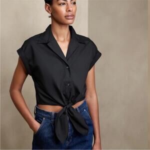 Banana Republic Tie Waist Top Button 2022 Cotton Minimalist MEDIUM Short Sleeve